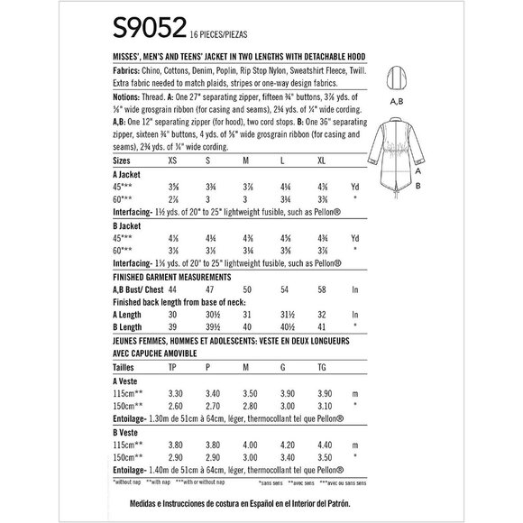 Simplicity Sewing Pattern S9052 R10436 Unisex Combat Jacket Parka Detachable Hoo - Picture 2 of 6